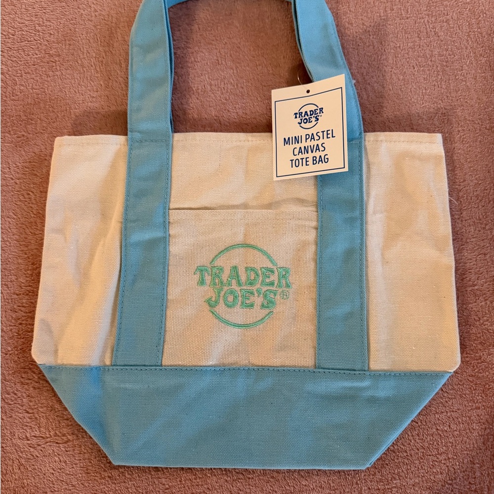 Mini Pastel Canvas Tote Bag - Cream & Light Blue